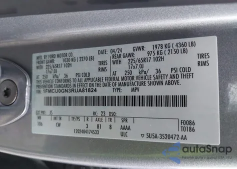 2024 Ford Escape Active from USA, damaged, VIN 1FMCU0GN3RUA81824